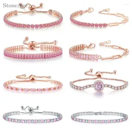 Charmarmband Pink Crystal Tennis för kvinnlig kvinnlig trend Romantisk glänsande zirkoniumjusterbar fällbar spännkedja till hands smycken