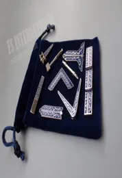 Uppsättning av 9 olika Blue Masonic Working Tools Badge med Velvet Bag Mason Mason Miniature Mason Gifts 2011257891449