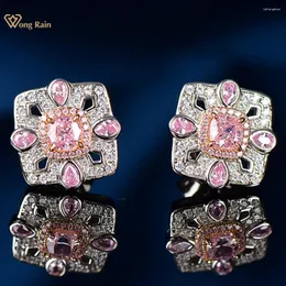 Studörhängen Wong Rain 925 Sterling Silver Crushed Cut Lab Sapphire High Carbon Diamond Gemstone Ear Studs Jewelry Girls Gifts