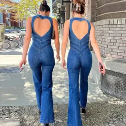 Blu Sexy Wortless Calt Calut CodyCon tuta per le donne senza maniche estate Slim Onepiece High Waist Outfits Supuit Denim 240409