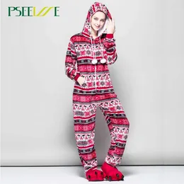 Hemkläder Pseewe Winter Christmas Pyjama Set Women Cartoon Sleepwear Flanell Hooded Set