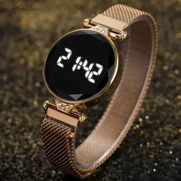 Kvinnors klockor 2023 Luxury Womens Watches Rose Gold rostfritt stål damer armbandsur led dig digital klocka för kvinnor elektronisk klocka reloj mujer 240409