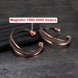 Vinterly Pure Copper Armband Magnetic Justerbar Öppen manschett Vintage High Magnet Bangles Flower Health Energy Jewelry Resizable