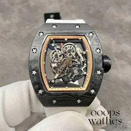 Роскошные часы Mechanical Watch Swiss Movement Business Leisure RM055 Полностью R Carbon Fiber Case White Rubber Band Мужчина VN65