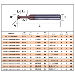 Dreanique 카바이드 도베 테일 밀링 커터 CNC 도구 45 60도 8mm 10mm 12mm 텅스텐 스틸 가공 도구 금속 엔드 밀