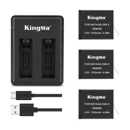 Tillbehör 1150 MAH Original Kingma Litium Battery för Insta 360 X Camera +2 Slots USB -kabel Fast Charger för Insta360 One X Accessores