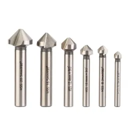 Binoax 6pcs 3 flauta 90 graus HSS Titanium Chanfering Tool Bit Bit Bit Bit Bit para madeira DIY Fazendo chapas macias metal