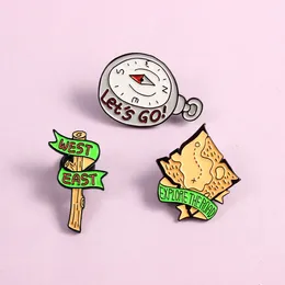 Lessiamo le spille esplorano la road map ovest Guidepost Compass Lapel Pin campeggio Explora Adventurers Badge Gift