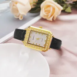 Wristwatches Top Women Wrist Watch Ladies Rhinestone Watches Leather Quartz Clock Relojes Para Damas