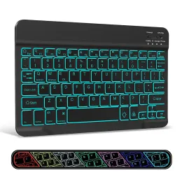 Klavyeler RGB Kablosuz Klavye Bluetooth Klavye Arka Parlak Kablosuz Bluetooth Klavyeler Rusya Mini 10 inç İPad Tablet için Şarj Edilebilir