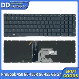 لوحات مفاتيح لوحة مفاتيح محمول محمول أصلية جديدة لـ HP Probook 450 G6 455R G6 455 G6 G7 لوحة مفاتيح الإضاءة الإضاءة الإنجليزية البديلة