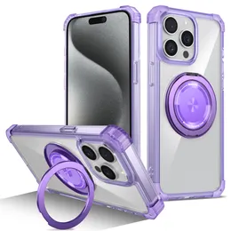 Shockproof Clear Strong Magnetic Case per iPhone 15 Pro Max 14 13 12, Attacca alla superficie in acciaio, ricarica wireless MagSafe Ruota Copertina per telefoni ginnastica Kickstand