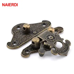 Naierdi 1pc Antigo Bronze Hasp Latcha Jóia Caixa de madeira Bloqueio Mini Caixa de fivela de fivela Breca decorativa 3 Tamanho 3