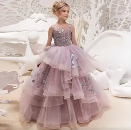 Elegante Pailletten Applikationen Mädchen Festzugskleider Erstkommunion Kleider Ballkleid Kinder formelle Tragen Blumenmädchen Kleider für Hochzeit