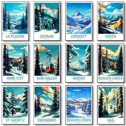 La Plagne Snowbird Niseko Sun Valley Плакаты путешествий для городов, подходящих для катания на лыж