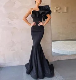 Sexig satin Oneshoulder sjöjungfru aftonklänning Ruffles Kort ärm rygglös lång promklänning för kvinnor Formell enkel högkvalitativ VE1565126