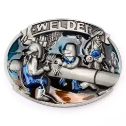 Welder Men Leather Belt Metal Buckle Weld Worker Badge Electric Welding Design