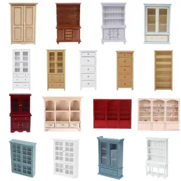 1:12 Dollouse Miniature Bookcase Exibir armário vermelho móveis de gabinete triplo Modelo