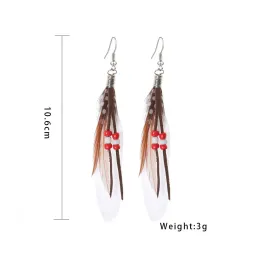 Women Faux Feather Earrings Boho Handmade Ultra Light Peacock Feather Fringe Tassel Long Drop Dangle Earrings Party Jewelry Gift