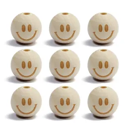 20pcs/Lot 20mm Round Natural Wood Beads Crown Star Heart Smiling Face Wooden Beads for Jewelry Making DIY Bracelet Necklace