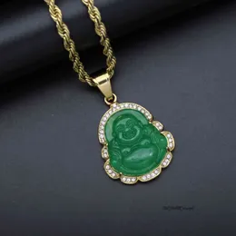 Green Chanells Mishap Jade Jewelry Laughing Buddha Pendant Chain Necklace for Women Stainless Steel 18k Gold Plated Amulet Accessories Mothers Day Gift Luxury 691