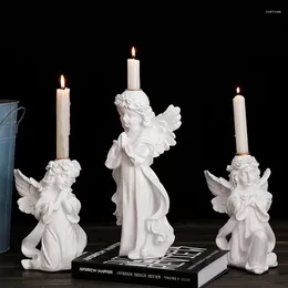 Świecane posiadacze kreatywne żywice anioł Nordic Decoration Home Kawaii Cupid Angeles Modlitwa Bougeoir Wedding Room Decor Portavelas