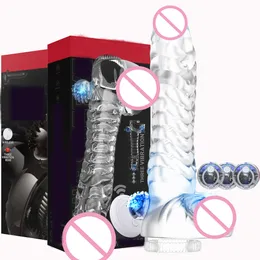 10 Frequência Unissexy Wireless Remote Dildo Penis Sleeve Extensions Vibrador de simulação de cristal para casais Toys sexy Man Mulher