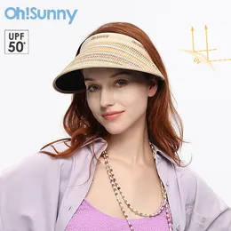 Ohsunny Sun Visor Hats UV 보호 패션 여성 UPF50 빈 상단 무지개 선 하트 여름 야외 해변 여행 240409