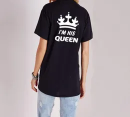 Casal novidade amante039s tshirt criativo impresso rei rainha letra tops homens mulheres coroa oneck tees 2017 Summer4801457