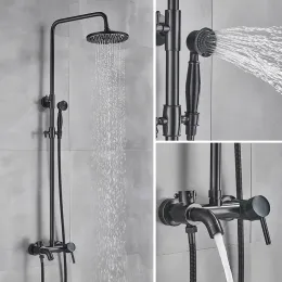 Luxury Bath Shower Mixer Faucet Dusch Set Regnfall mässing Duschhuvud i vägg Regn duschkran med handskår mässing pip