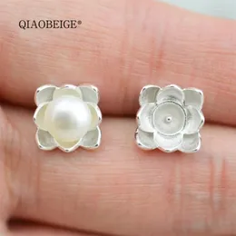 Stud Earrings QIAOBEIGE DIY Findings Wholesale Jewellery Flower 925 Sterling Silver Argent 6-8mm Bread Button Freshwater Pearl
