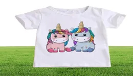 Moda urocze ubrania dla dzieci, dziewczyny jednorożce topy Rainbow Horse Girls Tshirt Cartoon Baby Boiround Neck Nowe dzieci 039s koszula 7202918
