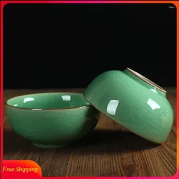 Tigelas tigelas tabela de mesa cerâmica Creative Rice Bowl Celadon Kiln