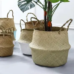 2024 Seagrass Wicker Work Rattan Basket Hanging Planting Flower Pot Storage Tvättkorg Cesta Mimbre Home Garden Decoration1. Hängande växt korgkorg