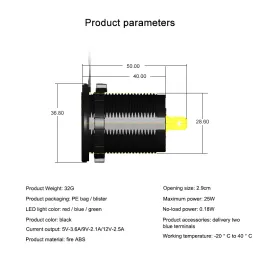 QC 3.0 USB充電器ソケットアウトレットパワーチャージャーブルーLEDデジタルディスプレイカーモーターサイクル用自動車トラックATVボート用ライター