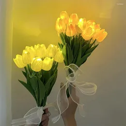 장식용 꽃 5/10pc Led Tulips 인공 발광 튤립 가짜 꽃 꽃다발 나이트 램프 홈 정원 장식용 웨딩 생일 선물