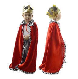 Fold Red Kids Boy Girl King Children Cosplay Cloak Cape Scepter Prince Crown Birthday Party Costume per bambini Q09108564458