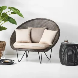 Balcony Small Sofa Rattan Outdoor Chairs Round Leisure Single Lounge Chair Nordic Outdoor Furniture Creative Bedroom Sofa Chair