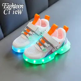스니커즈 크기 2536 LED 어린이 빛나는 신발 USB 충전 어린이 빛나는 운동화 메시 통기 운동 패션 소년 라이트 업 신발