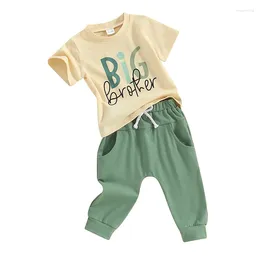 Kläderuppsättningar Pudcoco Baby Boys 2 Piece Outfit Summer Letter Print Kort ärm T-shirt och Elastic Pants Söta kläder Set 1-5T