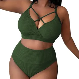 Artı Beden Mayo Kadınlar Büyük Meme Bikini Seti 2024 Seksi İki Parçalı Bikinis Yüksek Belli Mayo Brezilya Mayo Takım