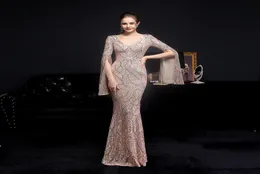 Elegant Party Maxi Dress Gold Sequin Evening Dresses Women Long Sleeve Prom Gown3390811