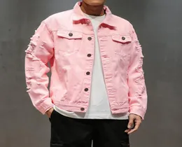 Yeni artı boyut 3xl pembe siyah yırtık kot ceketler hip hop sokak kıyafeti delikleri ceketler gündelik moda erkekler kadınlar sıkıntılı katı8976425