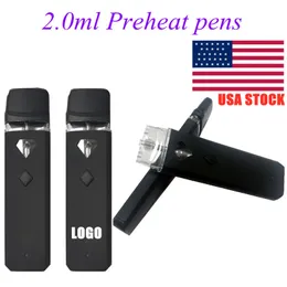 2ml Preheating Disposable Vape Pen Rechargeable USA STOCK 320mah Battery Thick Oil Stater Kits 2 Gram Pods Vaporizer Device with preheating Buttons