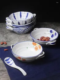 Miski zastawa stołowa Paneczka Blue i biała porcelanowa Pull Instant Makaron Marbel Imitacja naśladowania retro ceramiczna zupa dwuosobowa