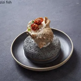 Placas Creative Ceramic Dining Plate Vulcão Stone Aquecimento de Pedras Tableware Sushi Restaurante Molecular Cozine Especialidade