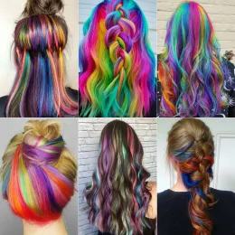 Peruca sintética queenyang 22 polegadas clipes de cabelo longos extensões de cabelo lisadas longas clipes de cabelo colorido Cabelo arco -íris