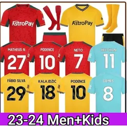 2024 Sarabia Woes Soccer Raul Jerseys neto Matheus Traore Neves Wanderers Podence Lemina Hee Chan Woerhampton Camisas de futebol 23 24 Men Kit Kits Uniformes