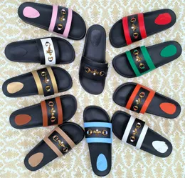 Plus -Größe Herren Plattform Pantoffeln Sommer schwarzer Gummi -Sohle -Sandalen Pferd Ybit Beach 3 g Buchstaben Flat Ladies Home Shoes Flip Flops gestreifter Tiger Bienenschützer