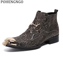 Stivali nuovi uomini punk oro stivali corti stivali italia vera fibbie in pelle vera fibbie per feste/passerella/nuclei maschi rock boots stivali da cowboy